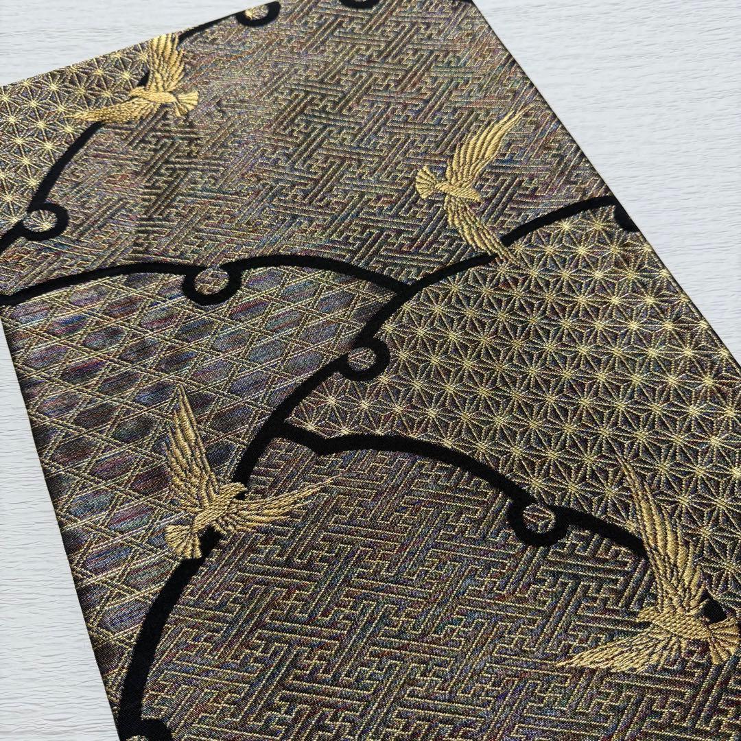 m-106 斉藤三才 羅天金糸帯　袋帯 正絹 六通