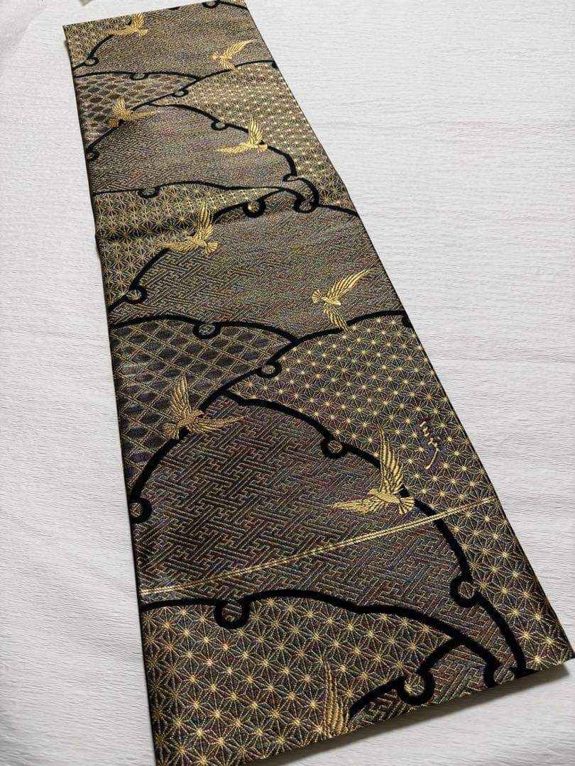 m-106 斉藤三才 羅天金糸帯　袋帯 正絹 六通