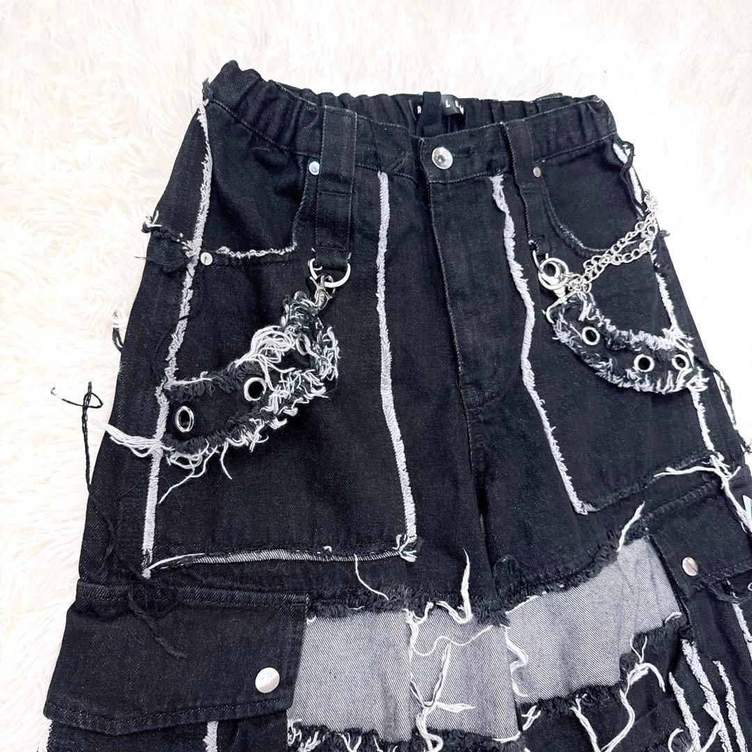 REFLEM レフレム 2WAY 切り替え　ツギハギ カーゴ　デニム　パンツ　黒