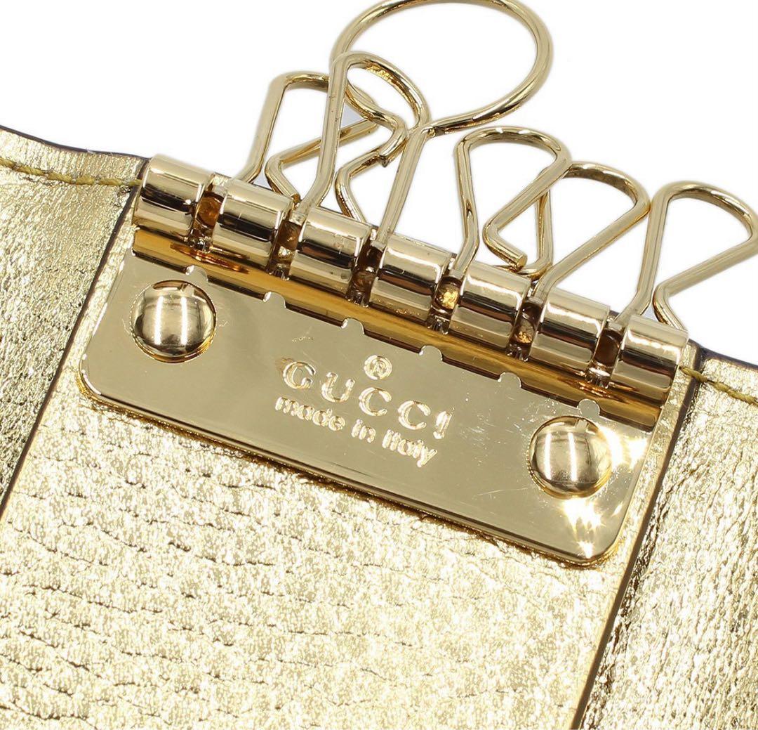 N2190 未使用!! グッチ GGマーモント レザー×キャンバス6連キーケース