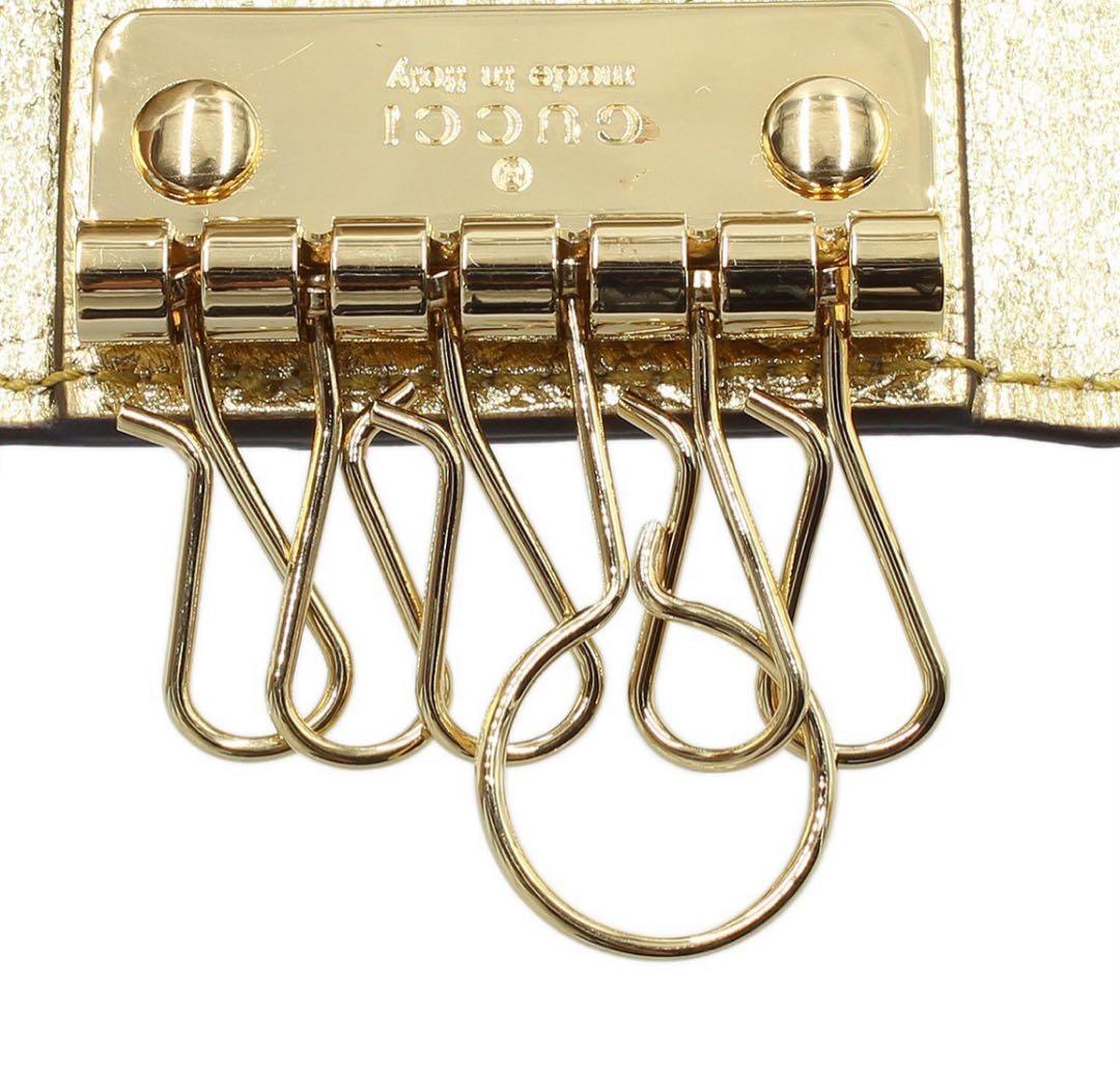 N2190 未使用!! グッチ GGマーモント レザー×キャンバス6連キーケース