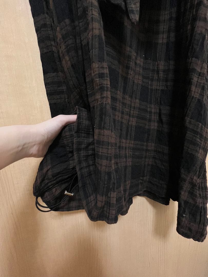 ワンピース sidedrawstringdoublecollarcheckshirtOP