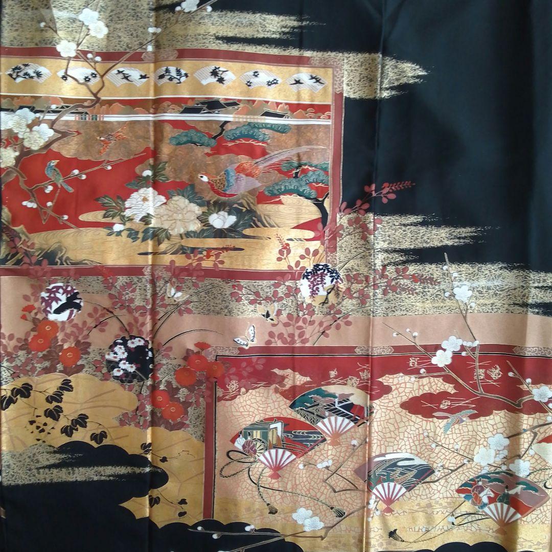 着物リメイクワンピース 留袖ドレス屏風絵 落款あり作家物