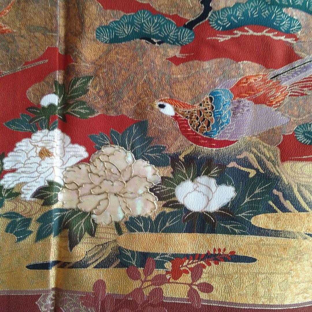 着物リメイクワンピース 留袖ドレス屏風絵 落款あり作家物