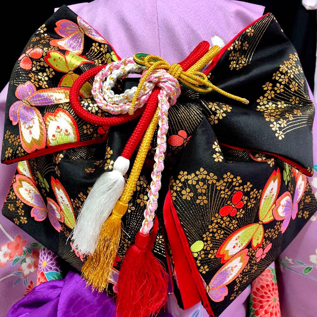 七五三　7歳　女の子　藤色　薄紫　四つ身　着物　作り帯　セット　753 七歳