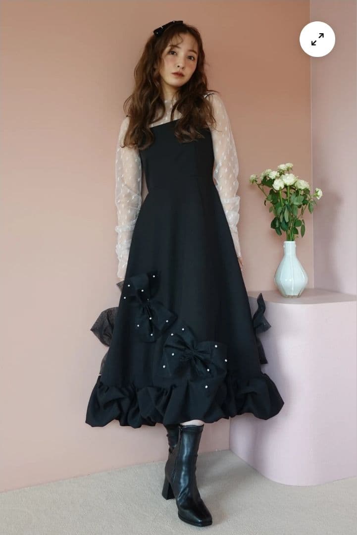 ROSY LUCE ブラック リボンドレス