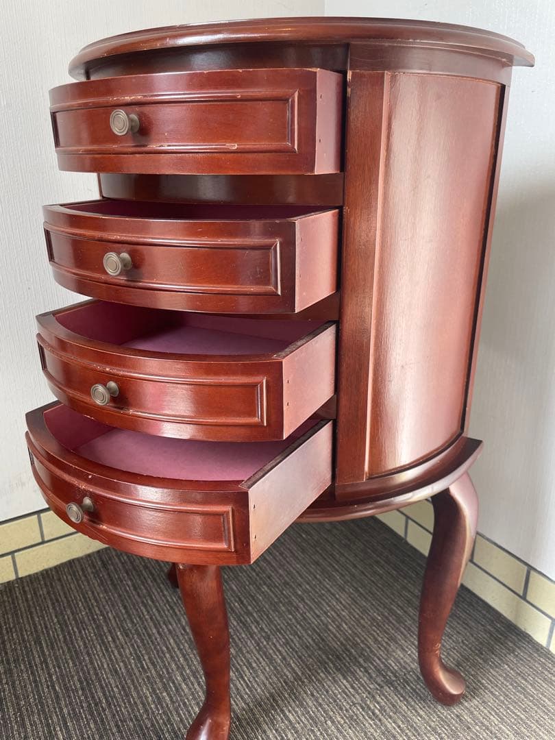 アンティーク ジュエリーチェスト 4段 猫脚 半円