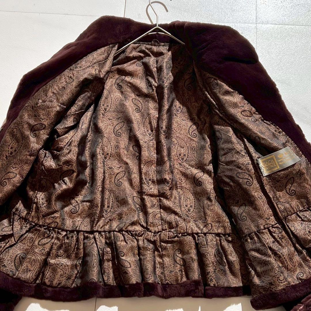 【希少】サガミンク ロイヤル ショートコート 裏地ペイズリー パープル系 F
