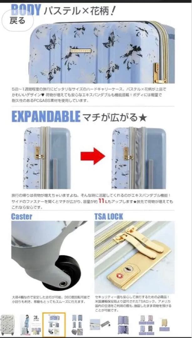 マーキュリーデュオのキャリーケース 66L