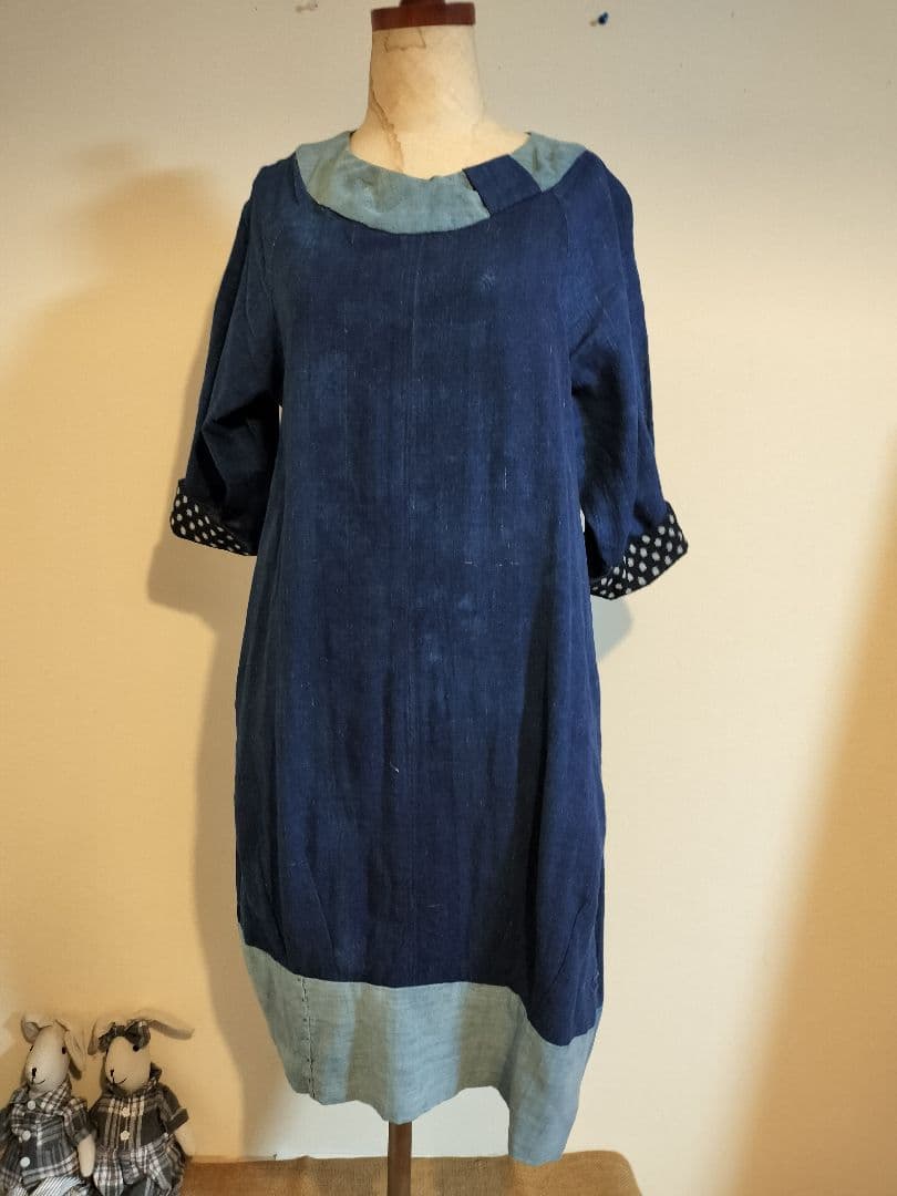 古布リメイク半袖ワンピース