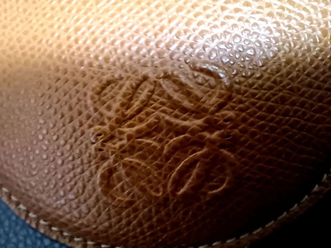 極美品☆ロエベ☆アナグラムシボ革丸型ケース☆ブラウン☆メンズレディース