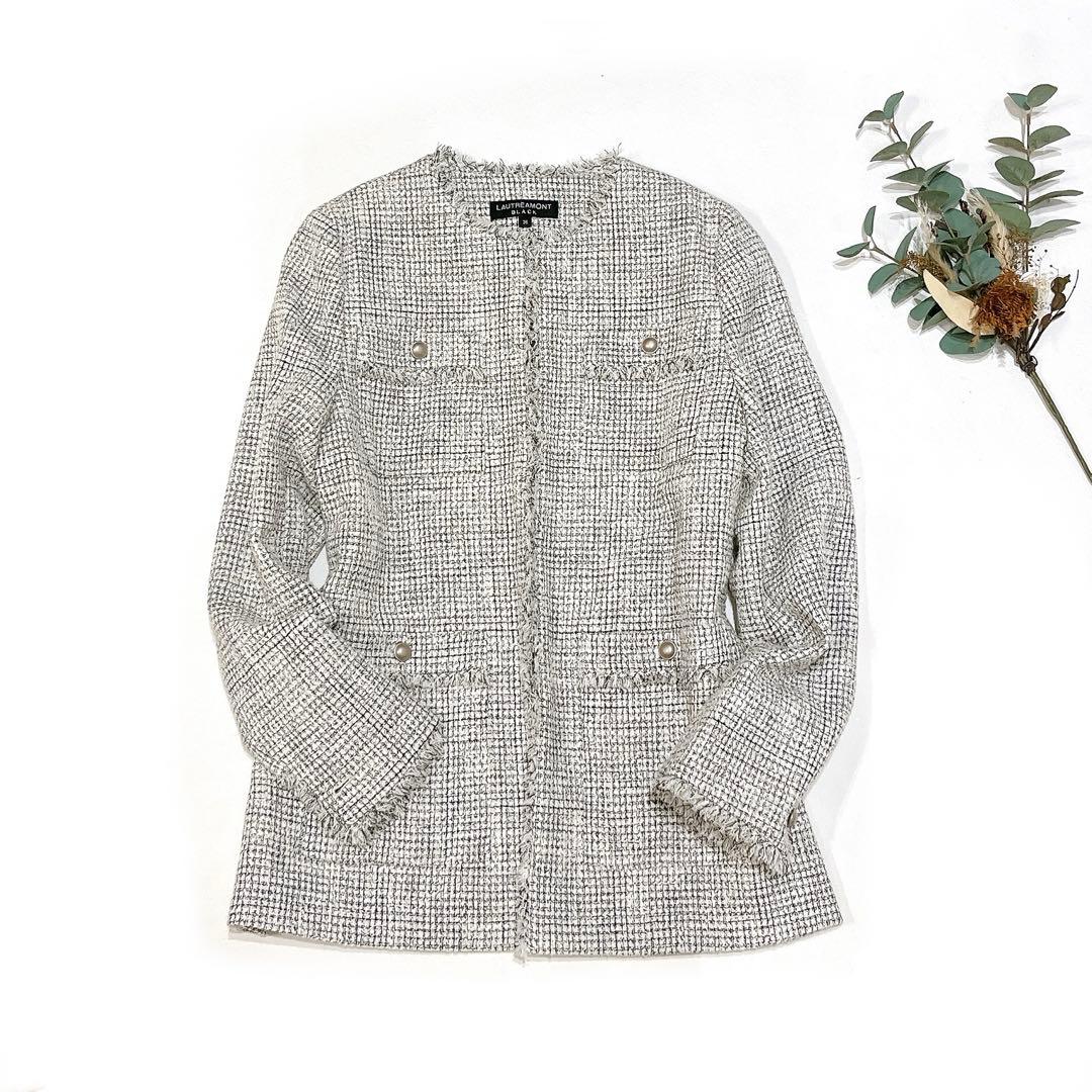 専用ロートレアモン ストレッチツィードジャケット　ノーカラー　ホワイト系　36