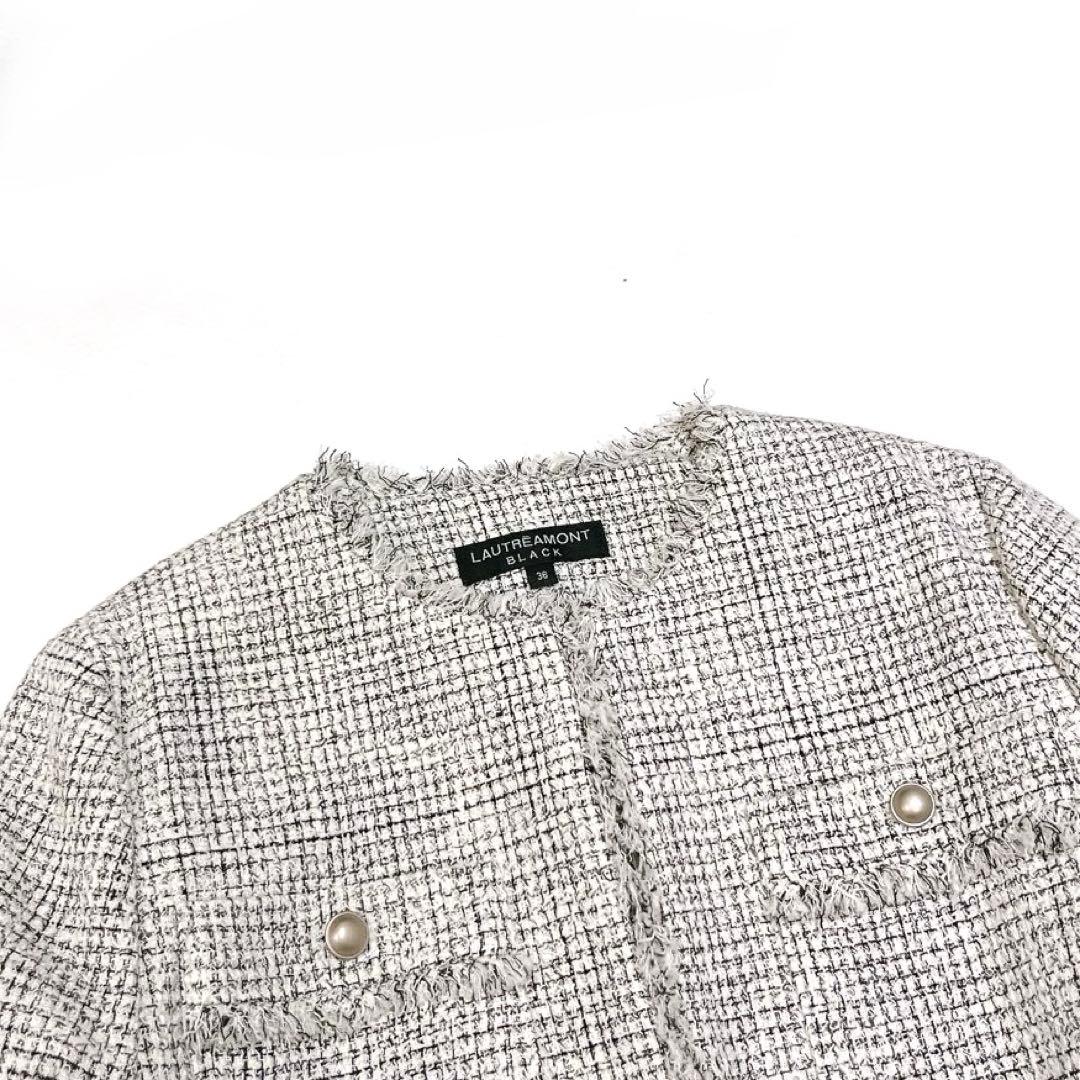 専用ロートレアモン ストレッチツィードジャケット　ノーカラー　ホワイト系　36