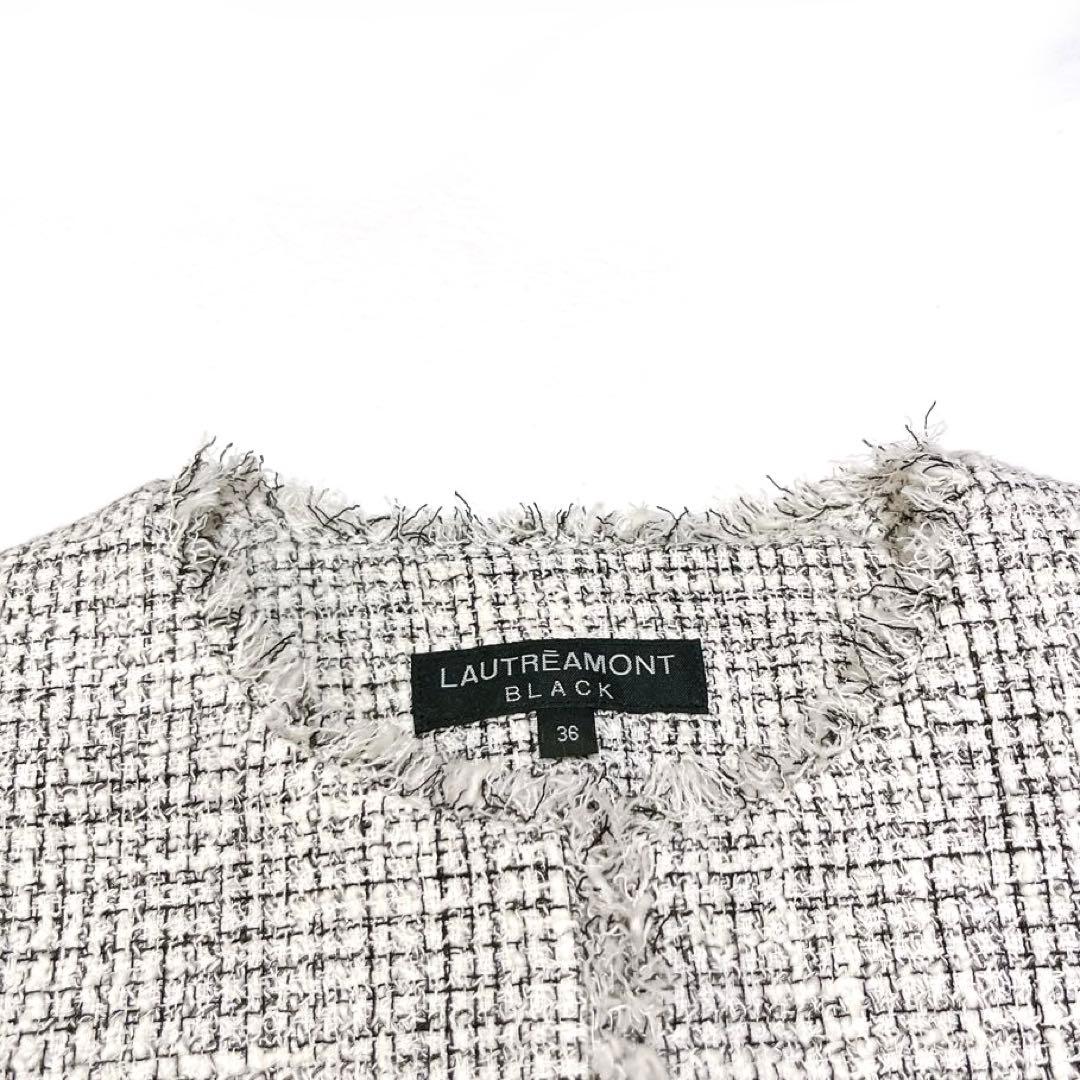 専用ロートレアモン ストレッチツィードジャケット　ノーカラー　ホワイト系　36