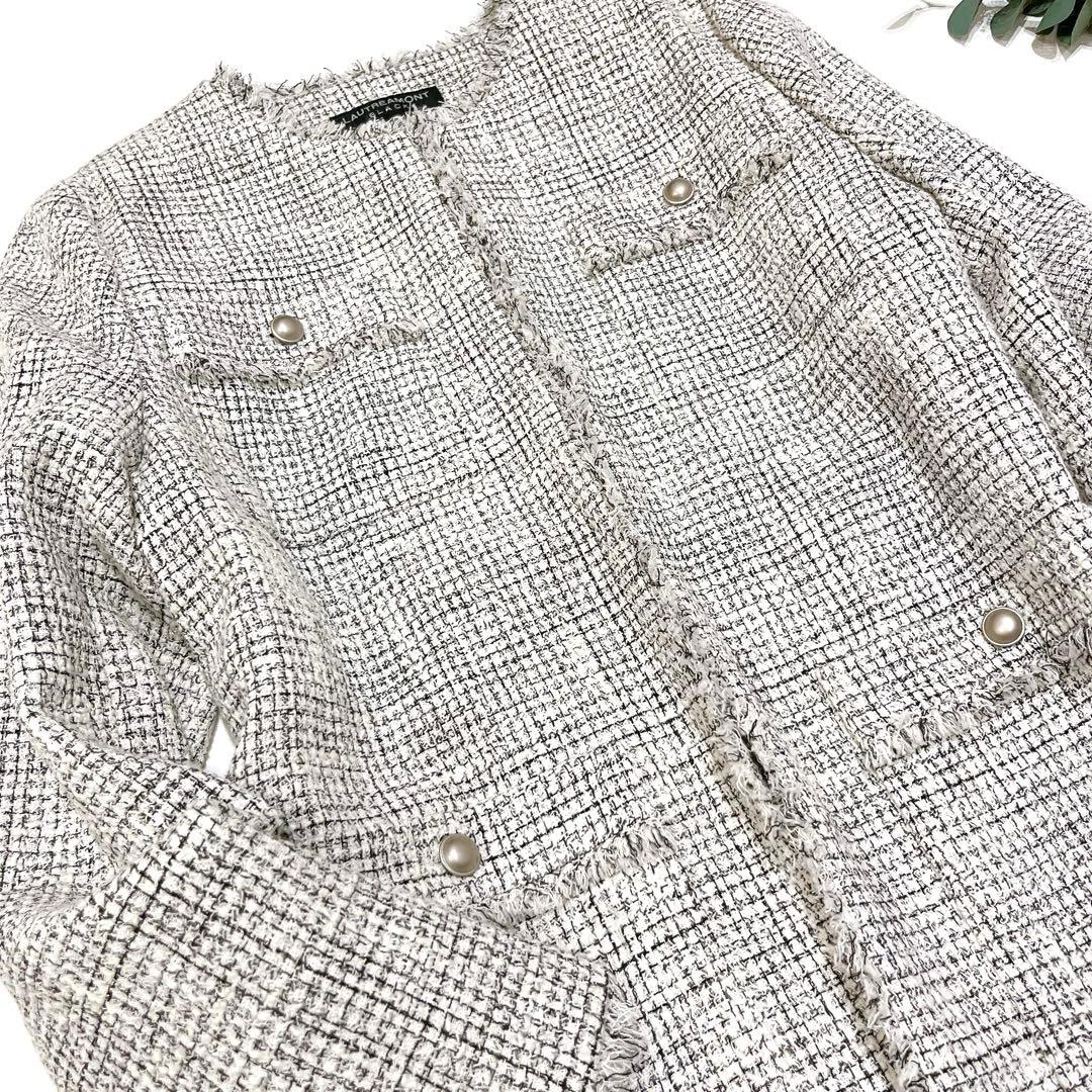 専用ロートレアモン ストレッチツィードジャケット　ノーカラー　ホワイト系　36