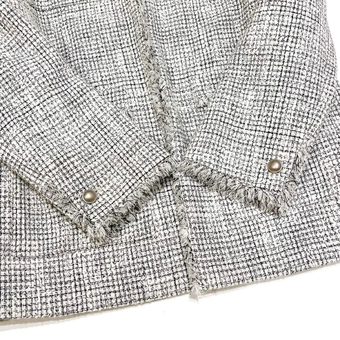 専用ロートレアモン ストレッチツィードジャケット　ノーカラー　ホワイト系　36