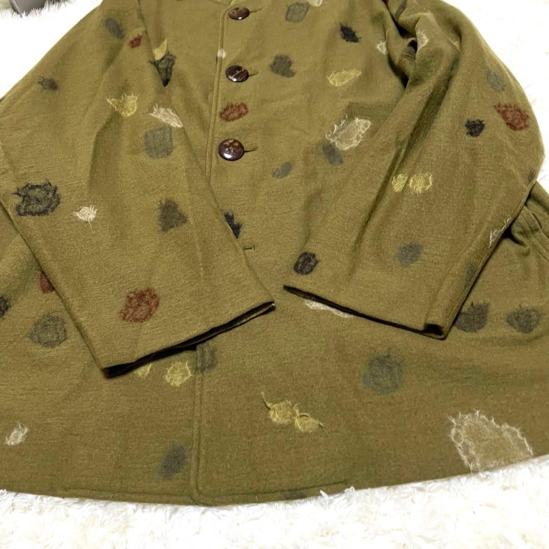 【希少】美品　ヨーガンレール　コート　ウール100 変形水玉　抹茶　お茶色⭐︎