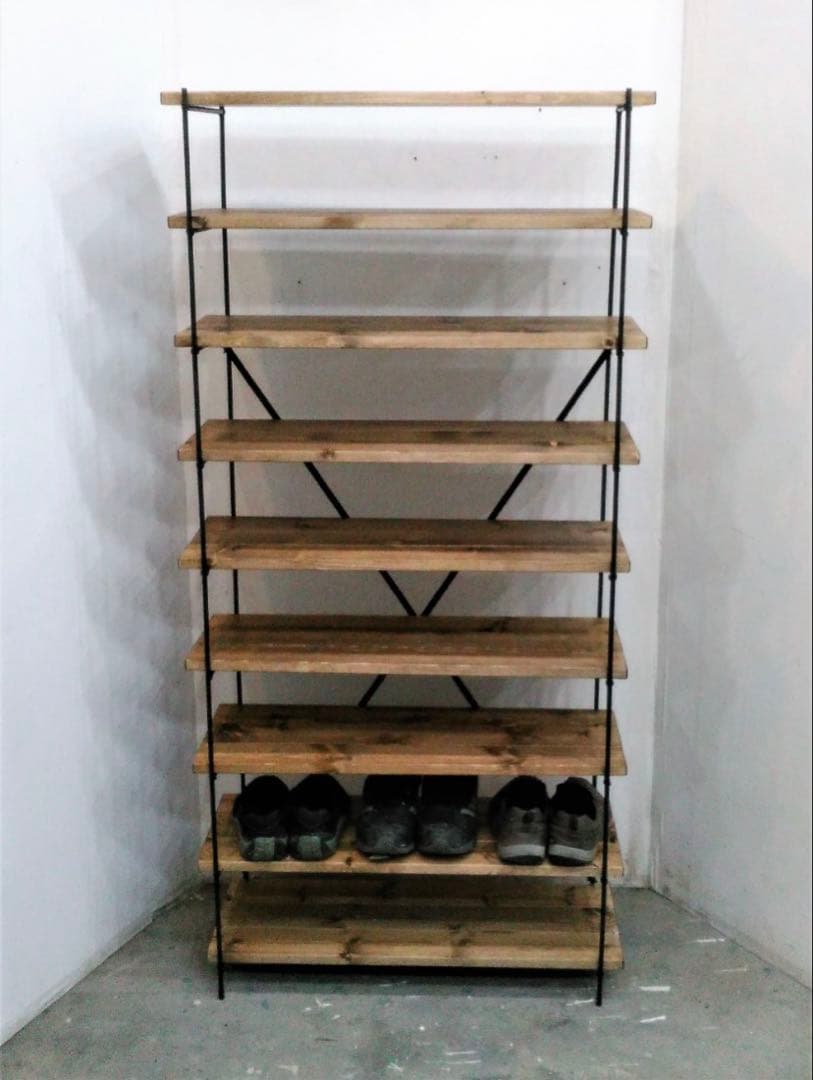 【引き取り限定11/3まで・東京都江東区木場】シューズラック 木 アイアン
