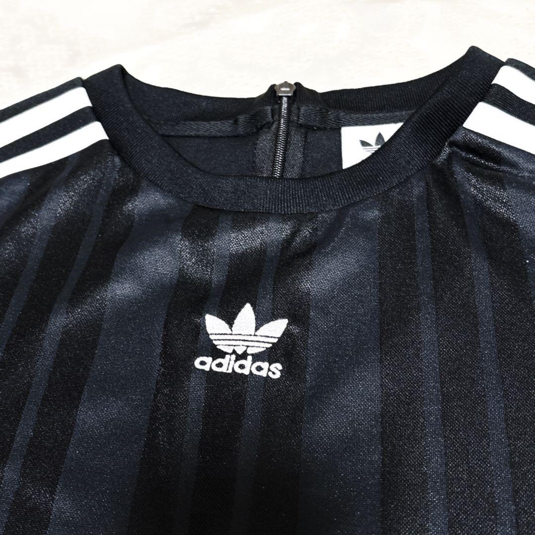 新品級 アディダス 2XL ボディスーツ 半袖 トレフォイル スリーライン 黒