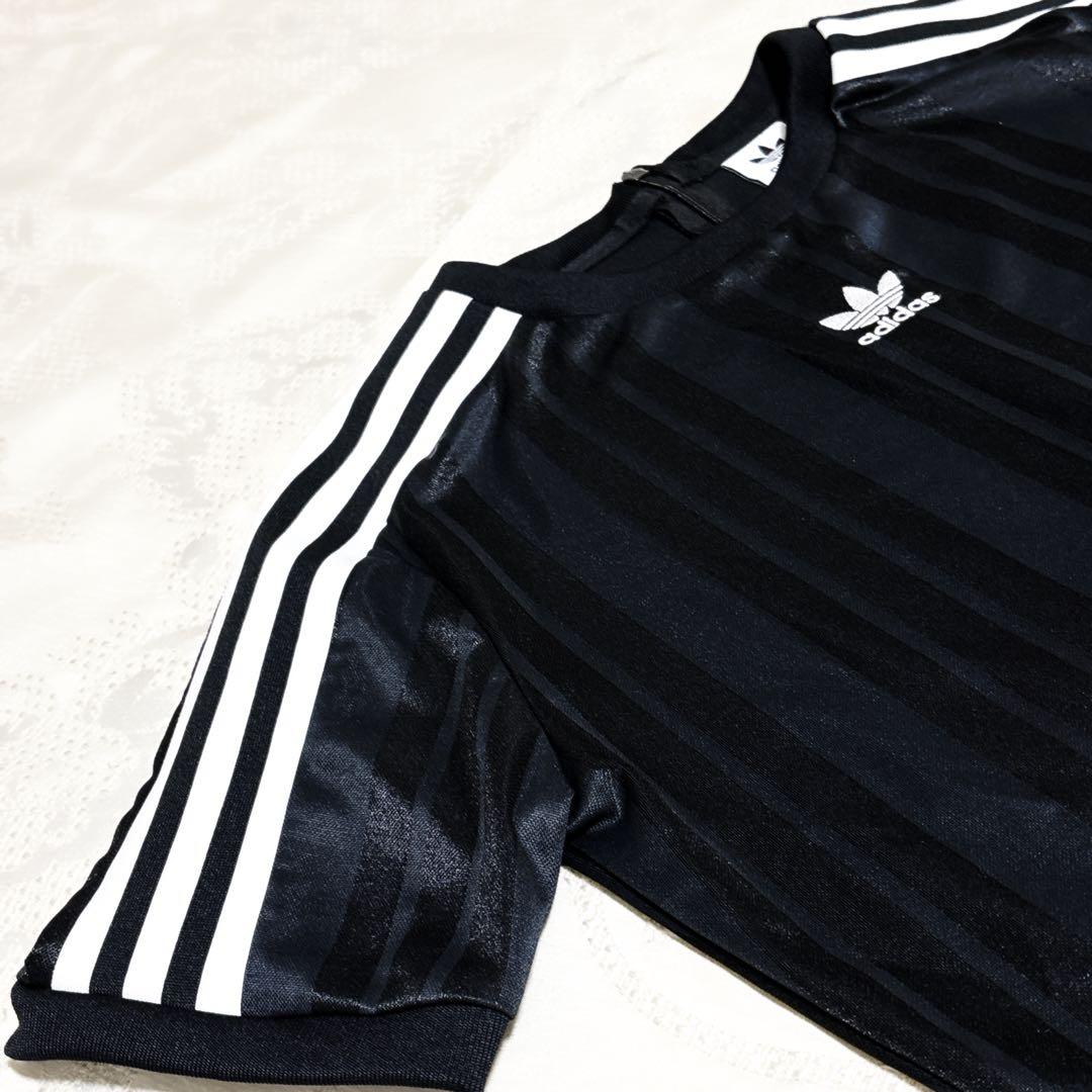 新品級 アディダス 2XL ボディスーツ 半袖 トレフォイル スリーライン 黒