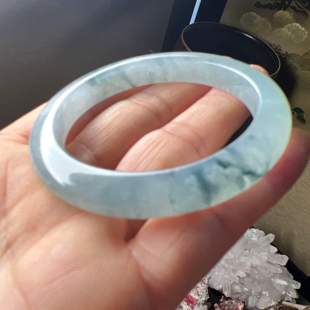 本翡翠、個性的水墨画、 氷糯種バングル　〜51.5