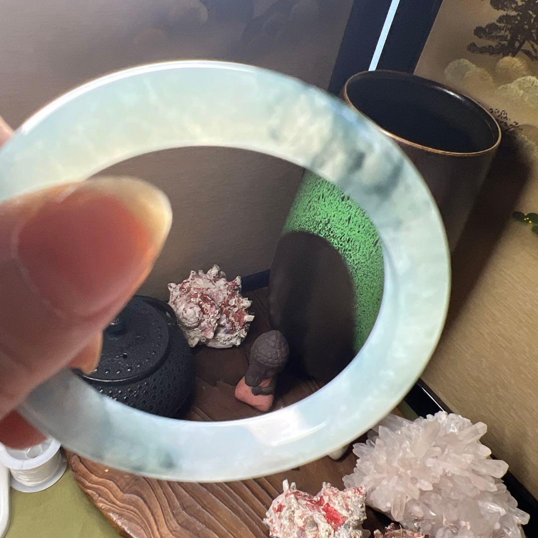 本翡翠、個性的水墨画、 氷糯種バングル　〜51.5