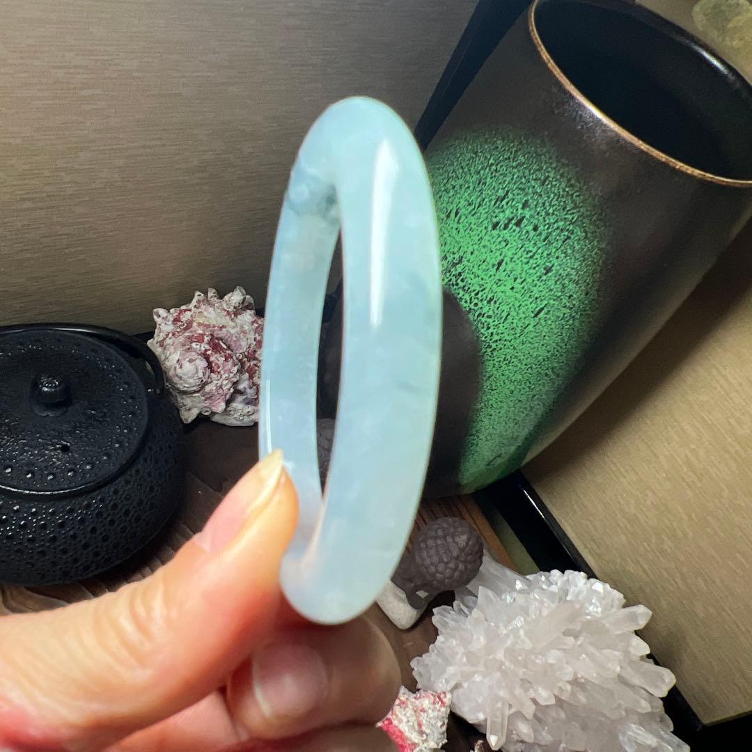 本翡翠、個性的水墨画、 氷糯種バングル　〜51.5