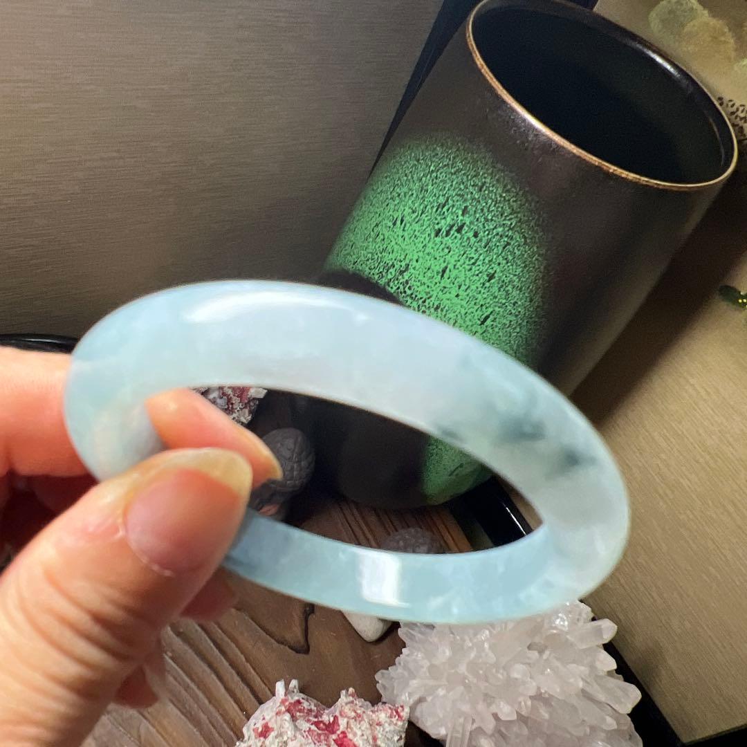 本翡翠、個性的水墨画、 氷糯種バングル　〜51.5