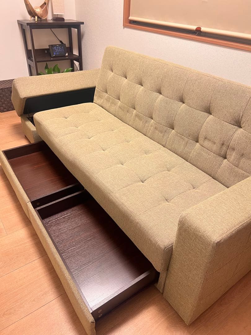 収納付きソファベッド　2-3人掛け　グリーン