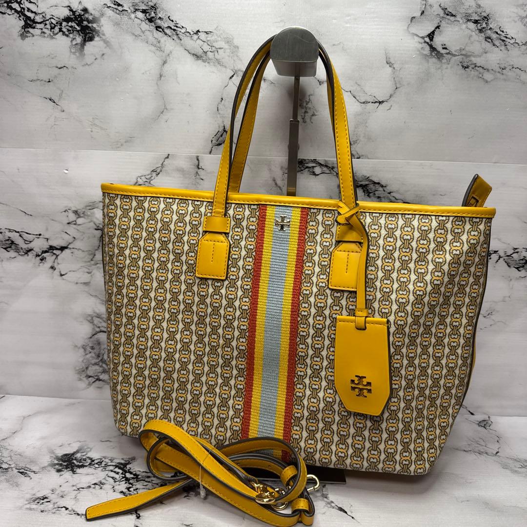 (美品)大人気、トリーバーチ、ジェミニリンク、2way、PVC、人気色、総柄、金