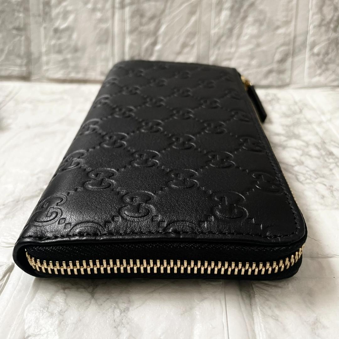 未使用級✨GUCCI グッチ 長財布 シマ GG L字ファスナー レザー 黒