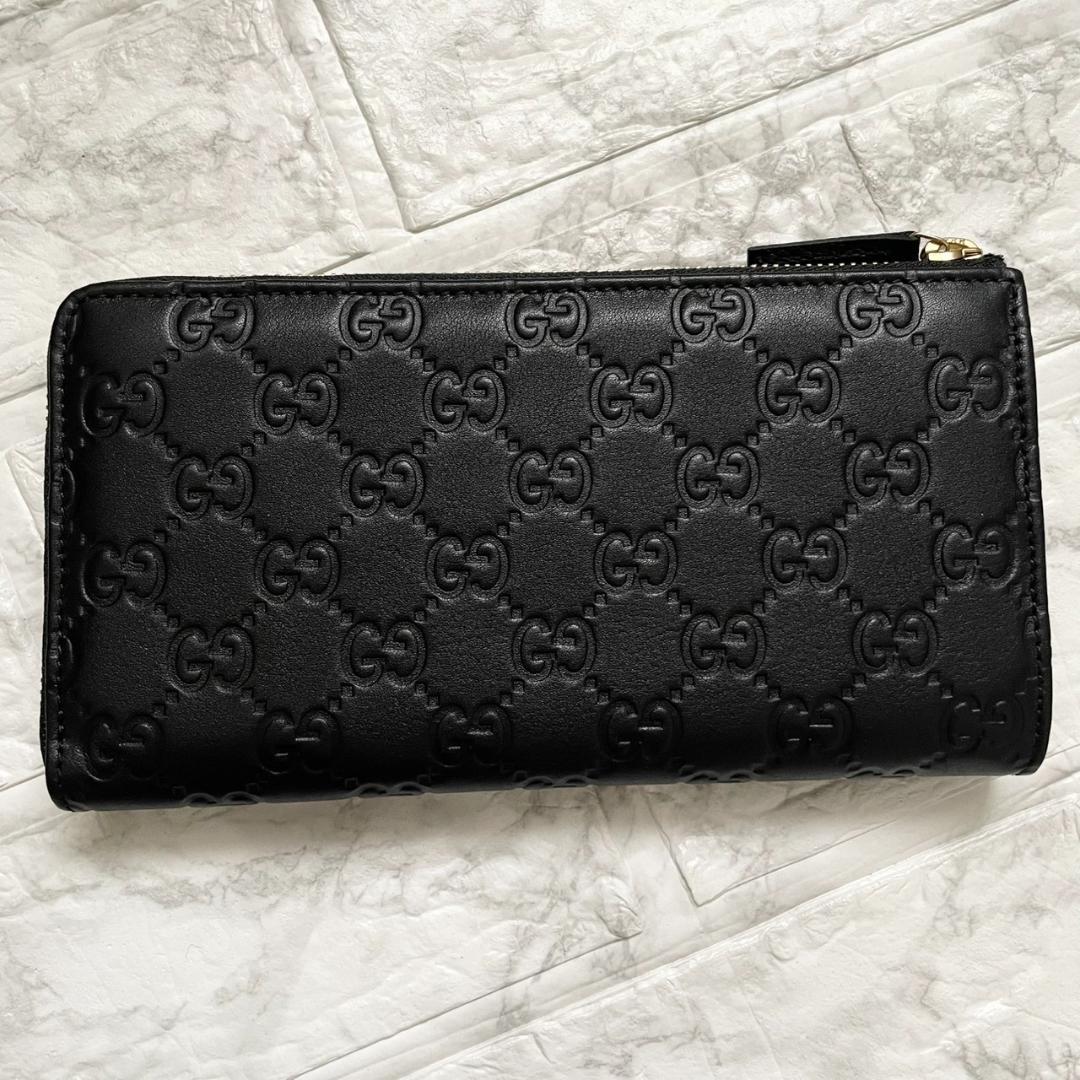 未使用級✨GUCCI グッチ 長財布 シマ GG L字ファスナー レザー 黒