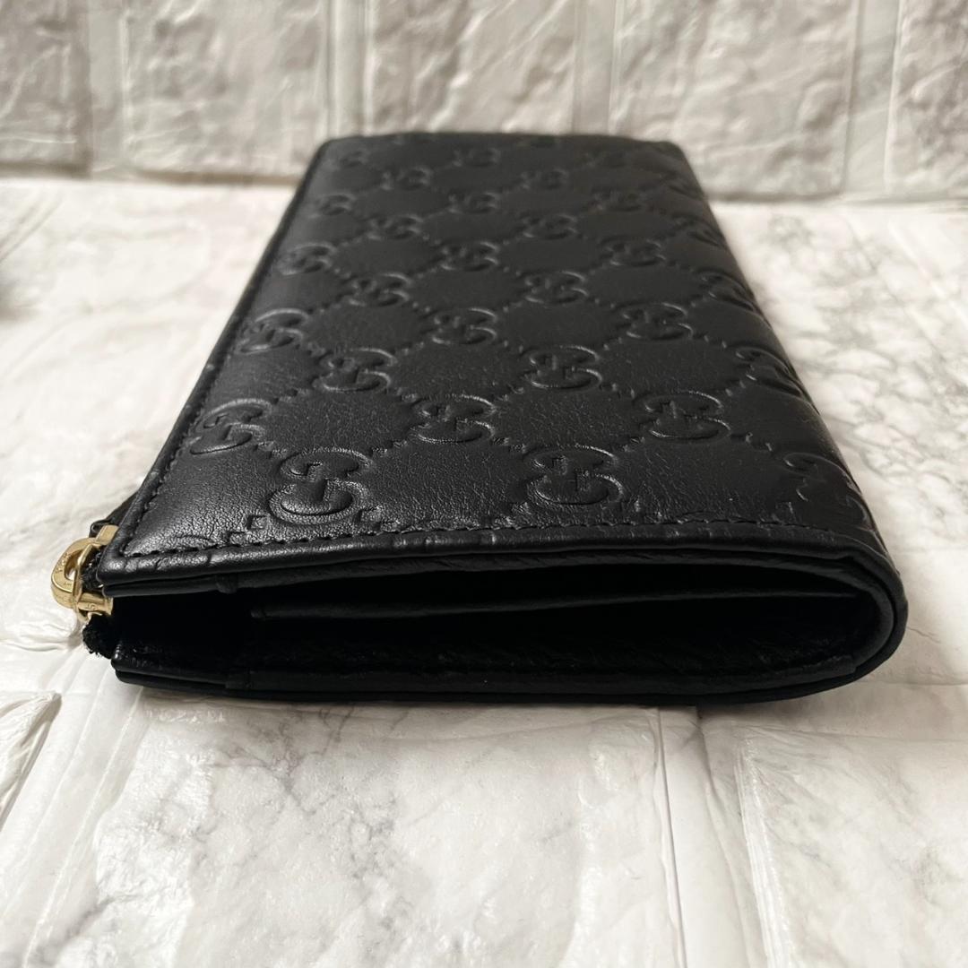 未使用級✨GUCCI グッチ 長財布 シマ GG L字ファスナー レザー 黒