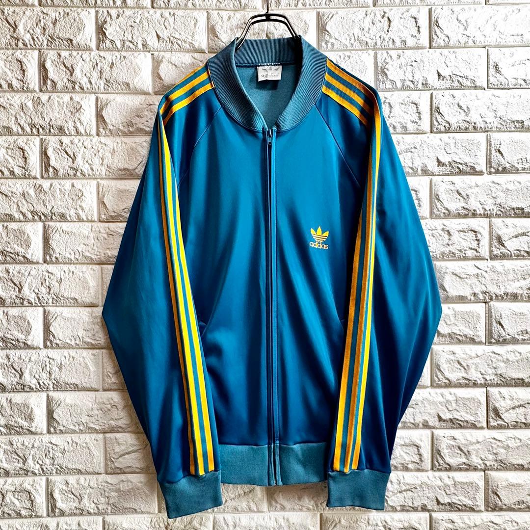◆西ドイツ時代／USA製◆80s アディダス ATPジャージ ターコイズブルーL