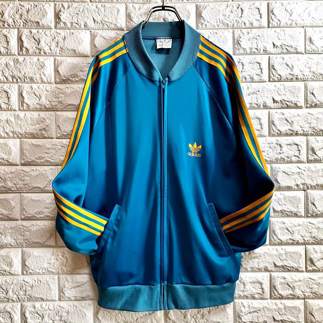 ◆西ドイツ時代／USA製◆80s アディダス ATPジャージ ターコイズブルーL