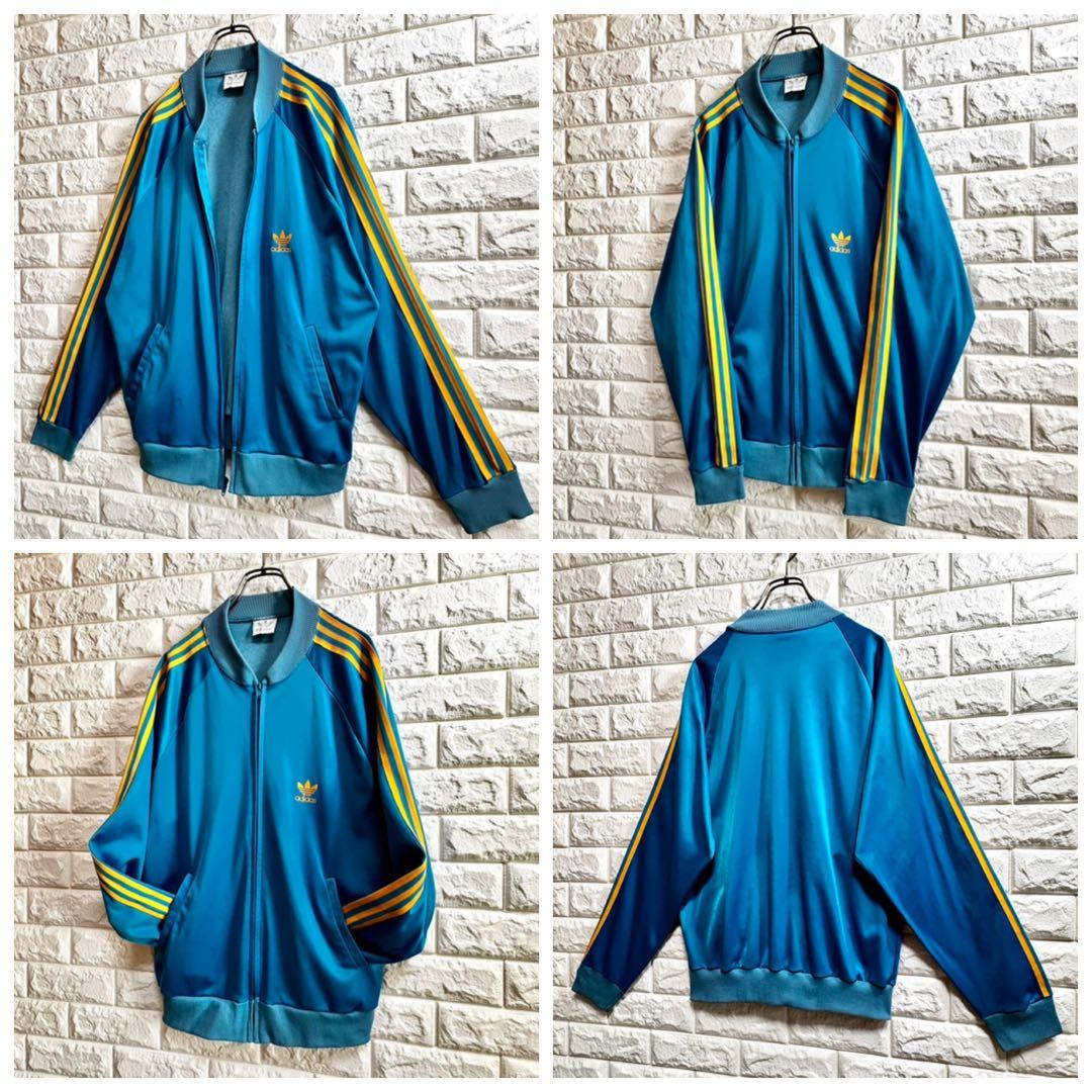 ◆西ドイツ時代／USA製◆80s アディダス ATPジャージ ターコイズブルーL