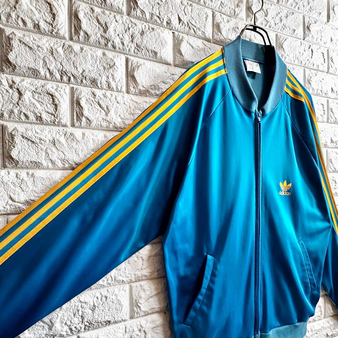 ◆西ドイツ時代／USA製◆80s アディダス ATPジャージ ターコイズブルーL