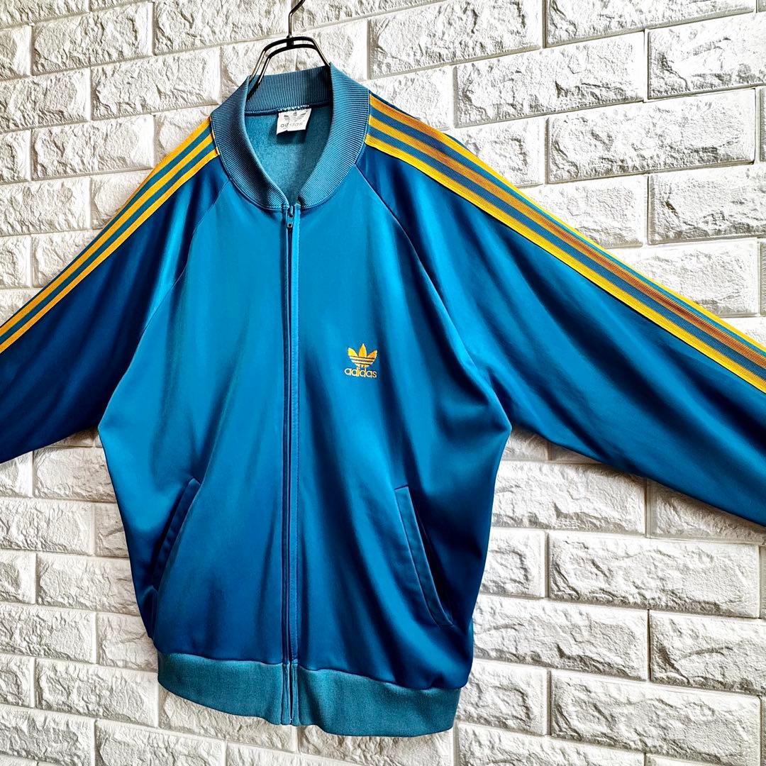 ◆西ドイツ時代／USA製◆80s アディダス ATPジャージ ターコイズブルーL