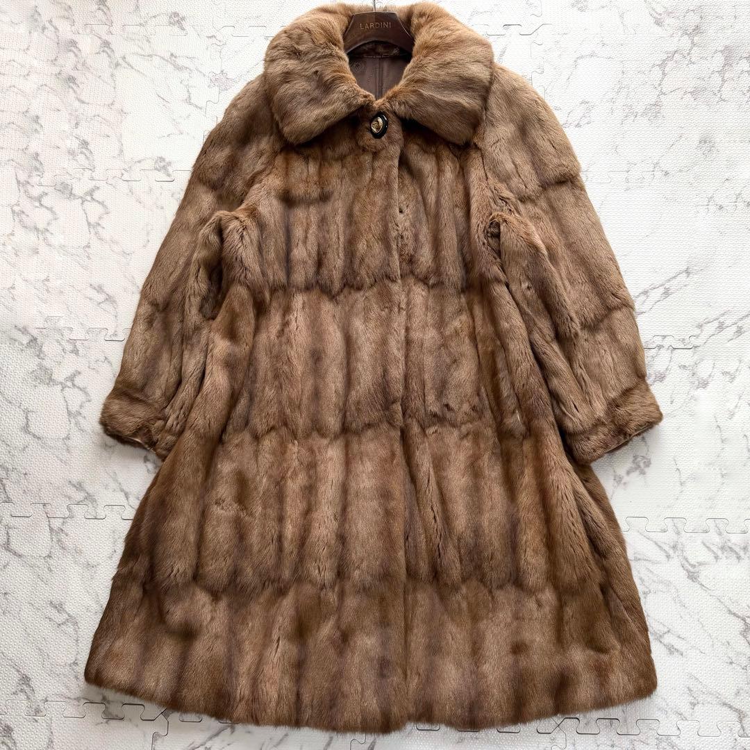 総丈112cm✨ロリス リアルファー 本毛皮 ロングコート ブラウン系 ふわふわ