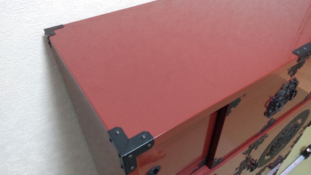 仙台箪笥 和箪笥 アンティーク 茶棚 南蛮 漆 朱色 木製 民芸 鉄金具 大型