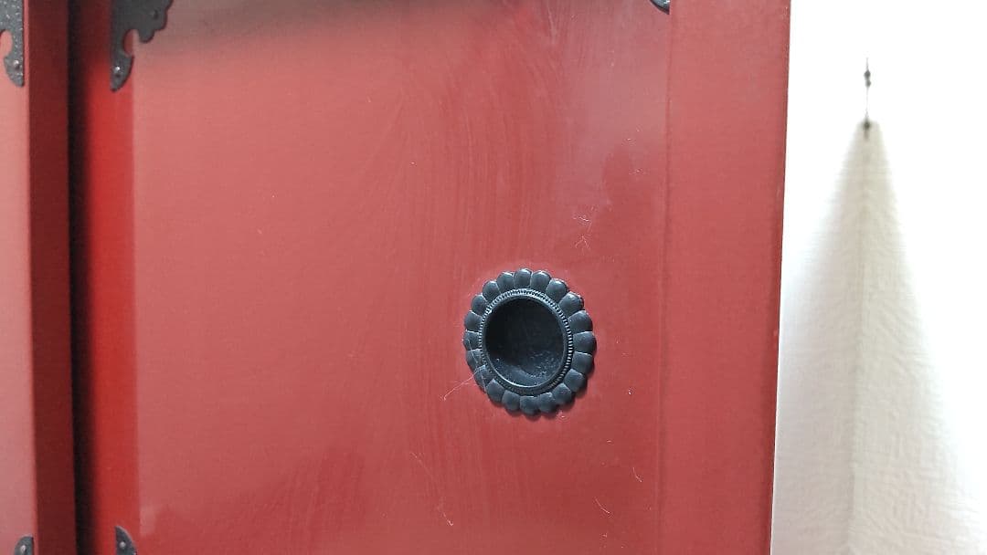 仙台箪笥 和箪笥 アンティーク 茶棚 南蛮 漆 朱色 木製 民芸 鉄金具 大型