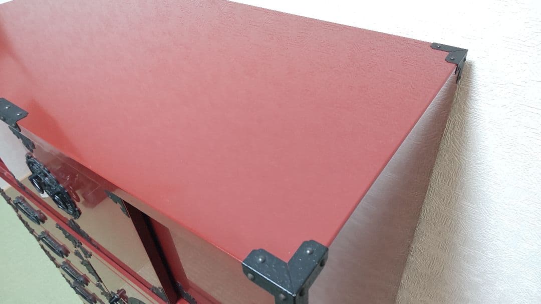 仙台箪笥 和箪笥 アンティーク 茶棚 南蛮 漆 朱色 木製 民芸 鉄金具 大型