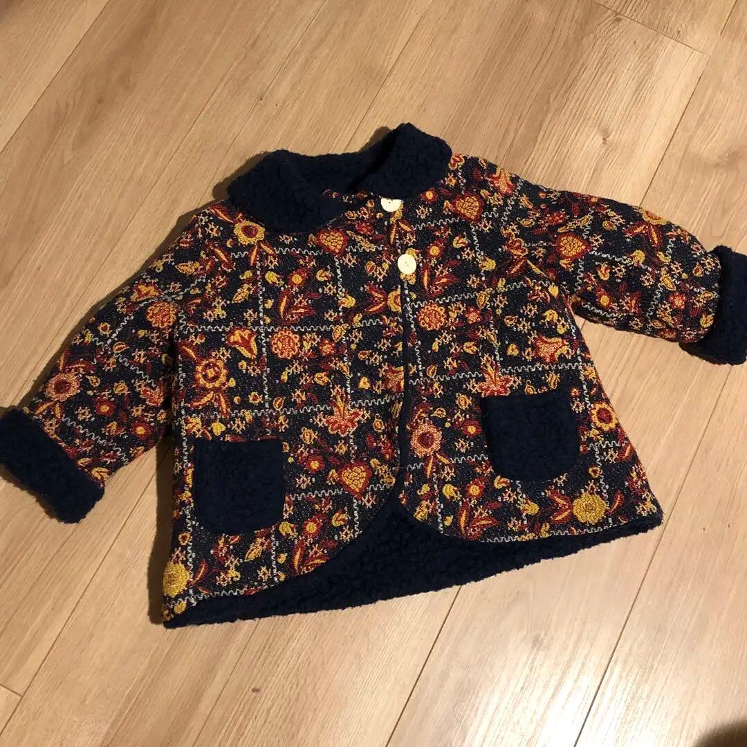 イエローペロタ　花柄　ジャカード　リバーシブル ジャケット コート　ネイビー