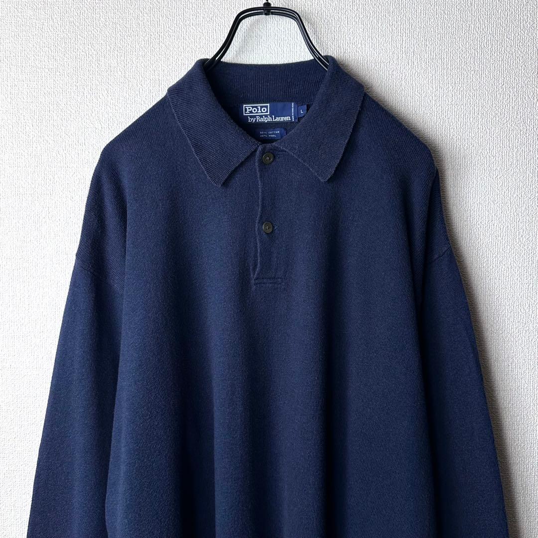 90s ポロラルフローレン ニットポロシャツ ロゴ無し 希少アーカイブ POLO