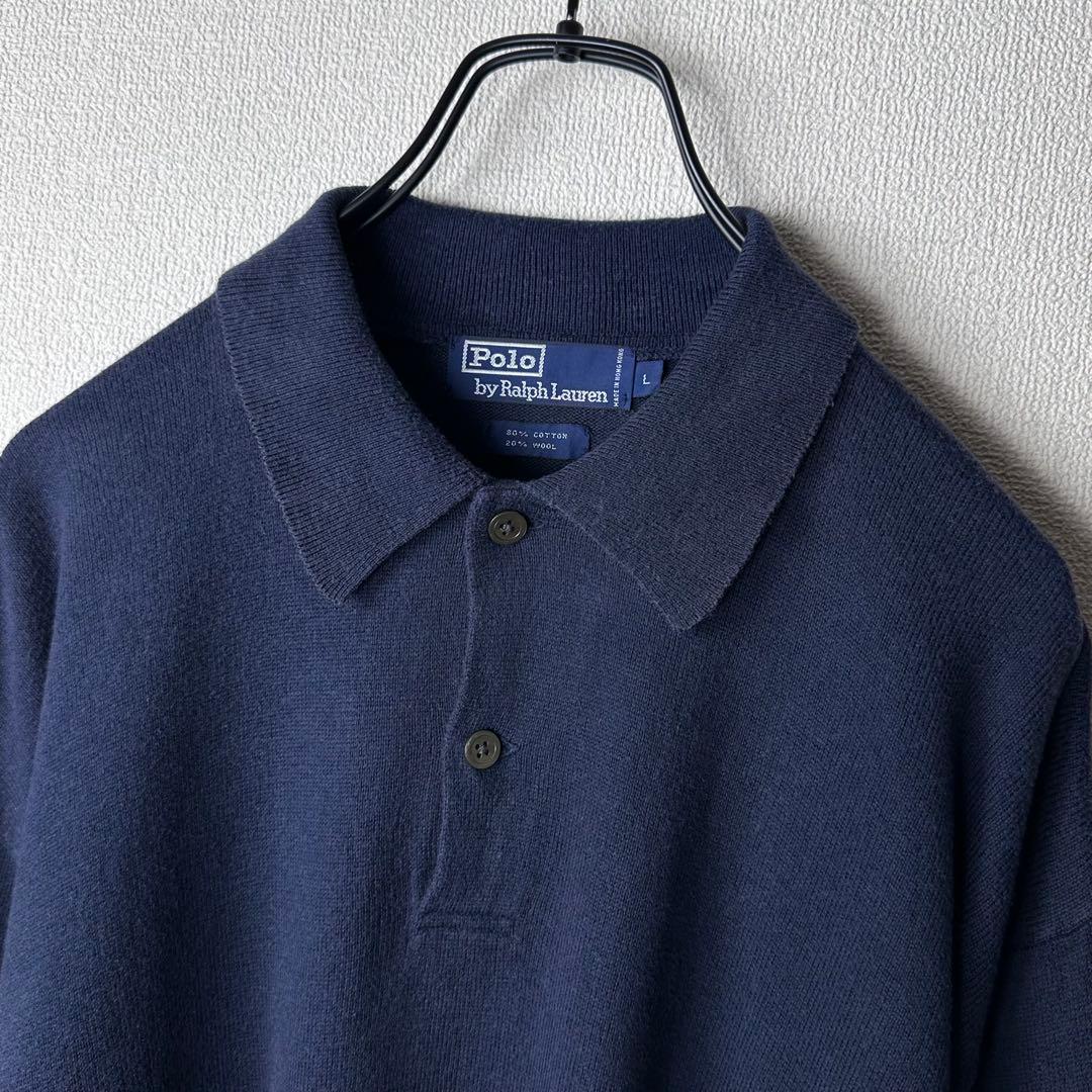 90s ポロラルフローレン ニットポロシャツ ロゴ無し 希少アーカイブ POLO