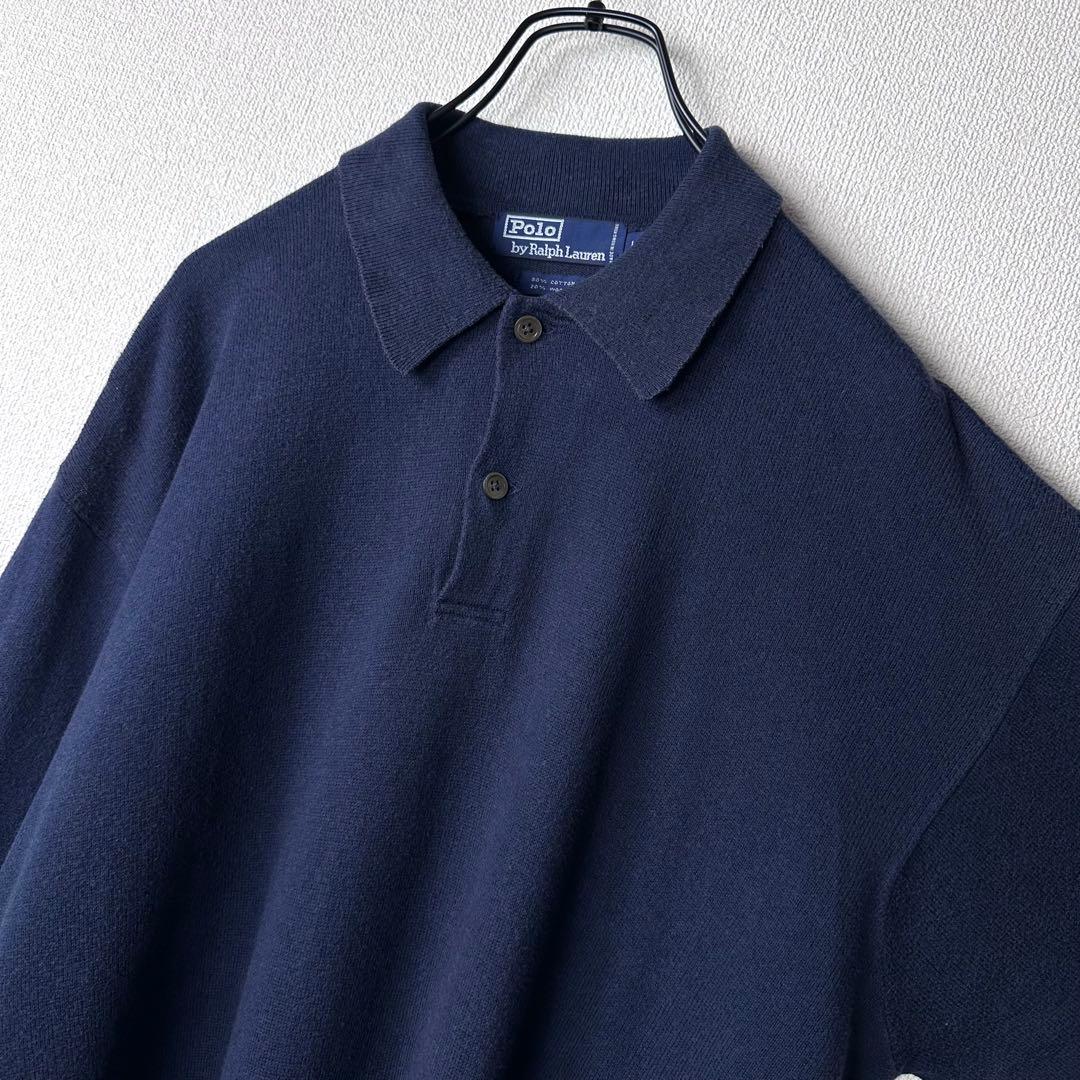 90s ポロラルフローレン ニットポロシャツ ロゴ無し 希少アーカイブ POLO