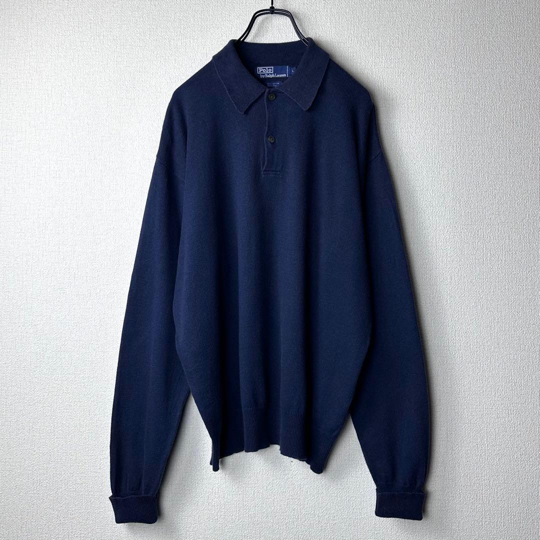 90s ポロラルフローレン ニットポロシャツ ロゴ無し 希少アーカイブ POLO