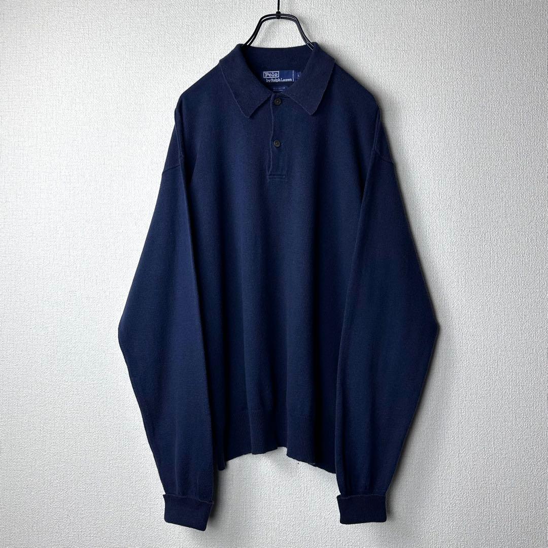 90s ポロラルフローレン ニットポロシャツ ロゴ無し 希少アーカイブ POLO