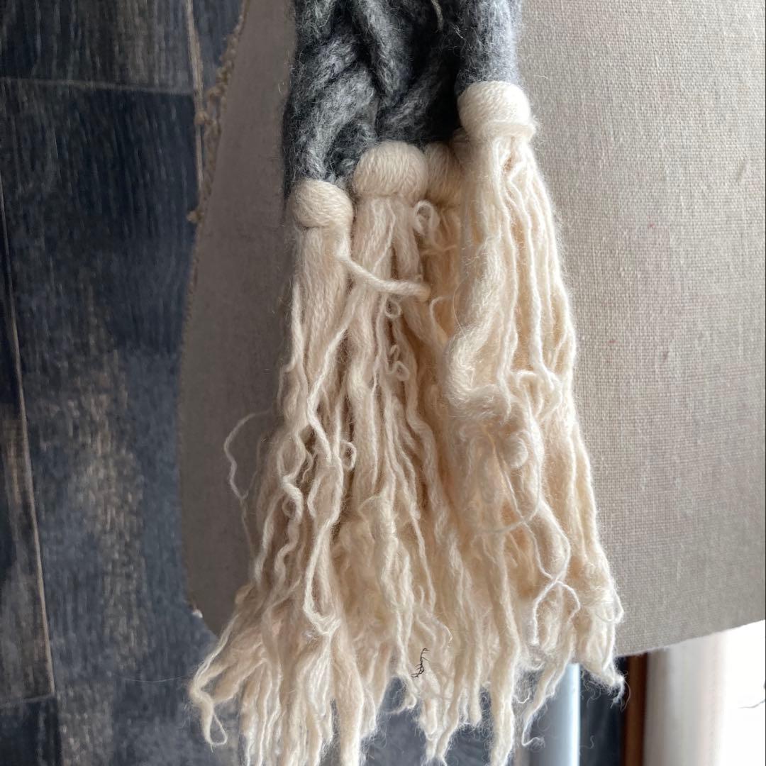 pashma 美品 ロングマフラー カシミア100% 編み込み ライトグレー