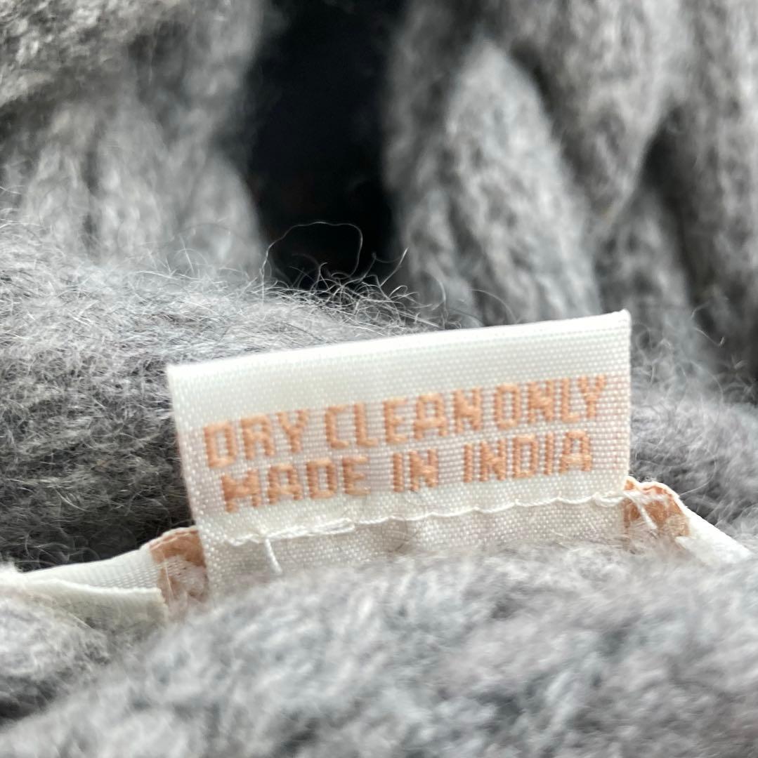 pashma 美品 ロングマフラー カシミア100% 編み込み ライトグレー